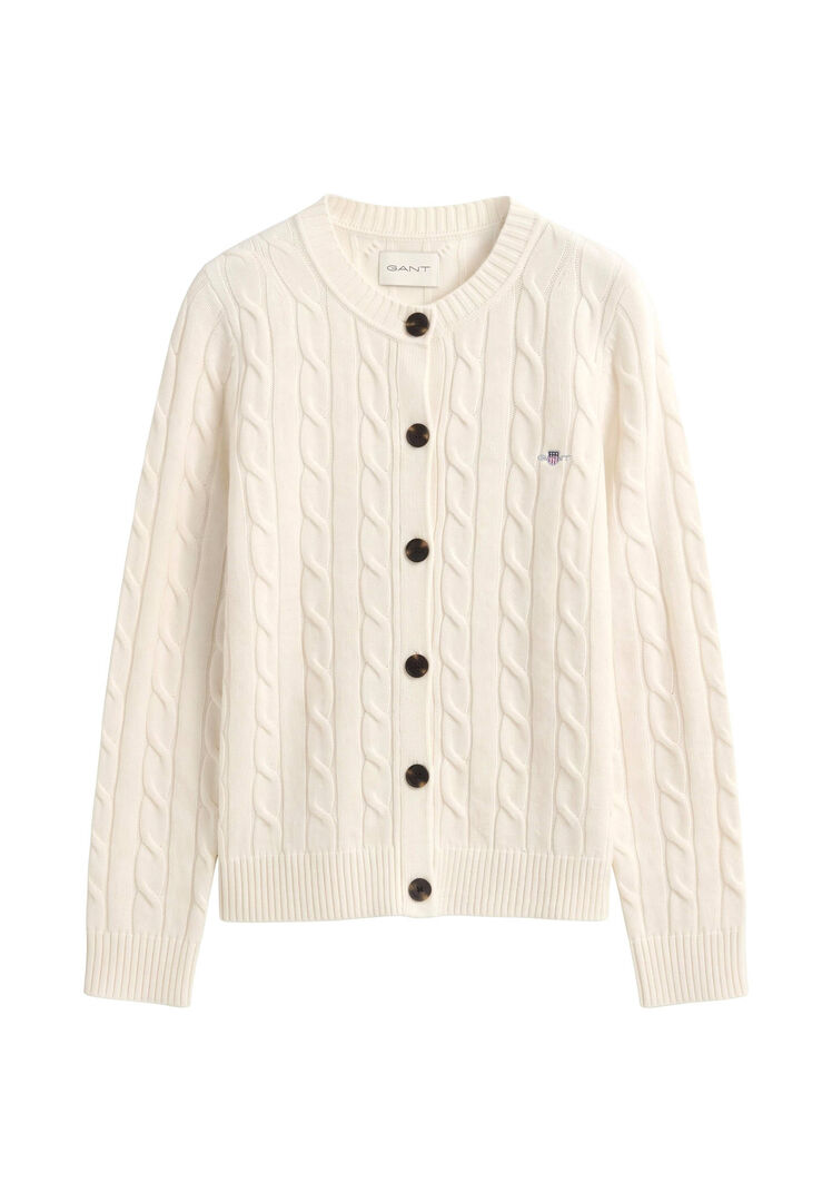 Gant Damen Weiß Strickjacke Aus Lammwolle Mit Zopfmuster In Creme - Bild 4