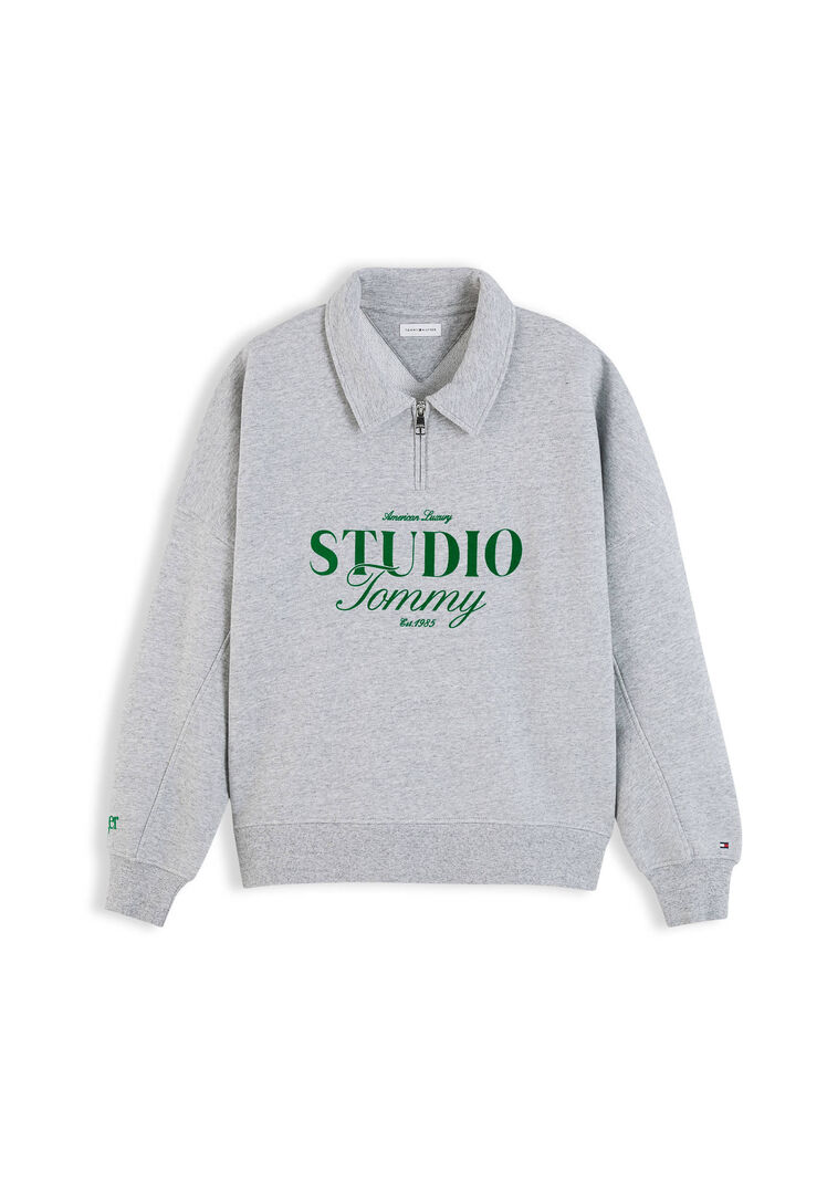 Tommy Hilfiger Damen Grau Sweatshirt "Studio Tommy Half-Zip Polo Swt", Gr. S (36/38), (Light Htr), Sweatware, Obermaterial: 100% Baumwolle, B... - Bild 3