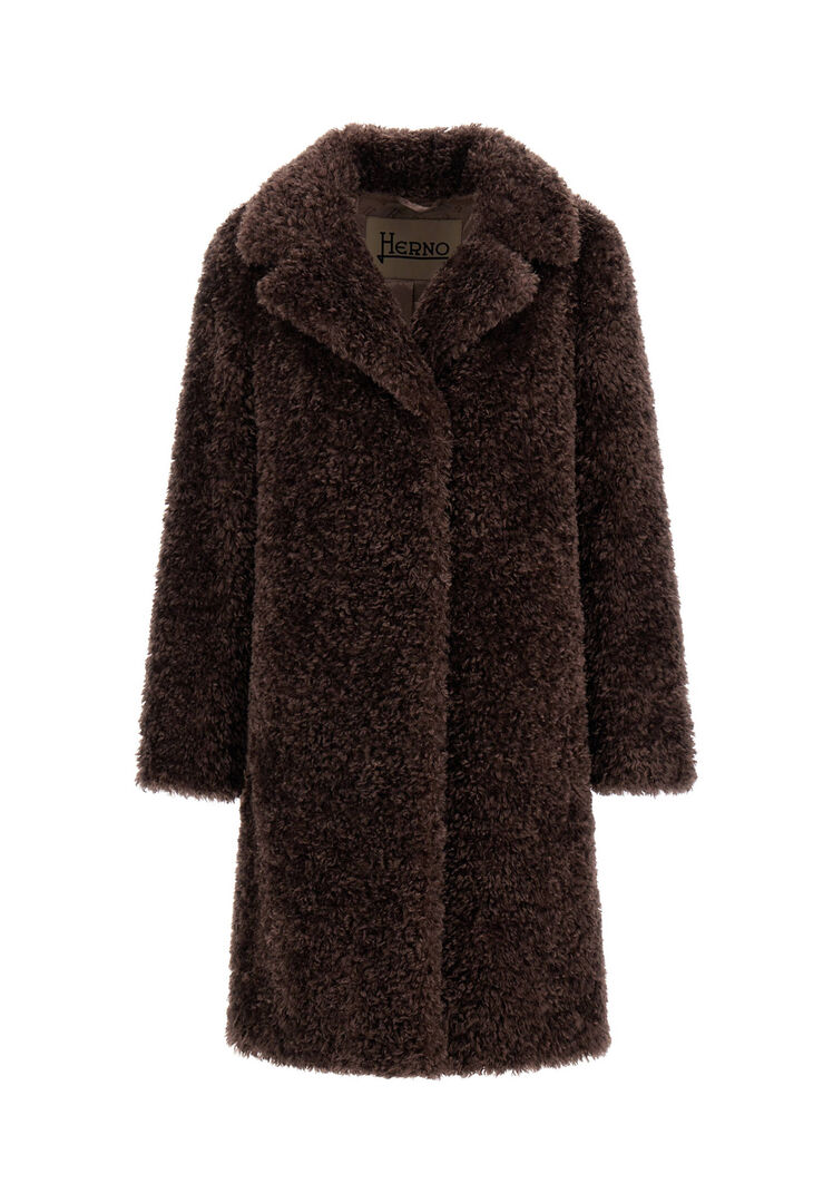 Herno Damen Braun Mantel Aus Teddy-Fell, Gr. 34