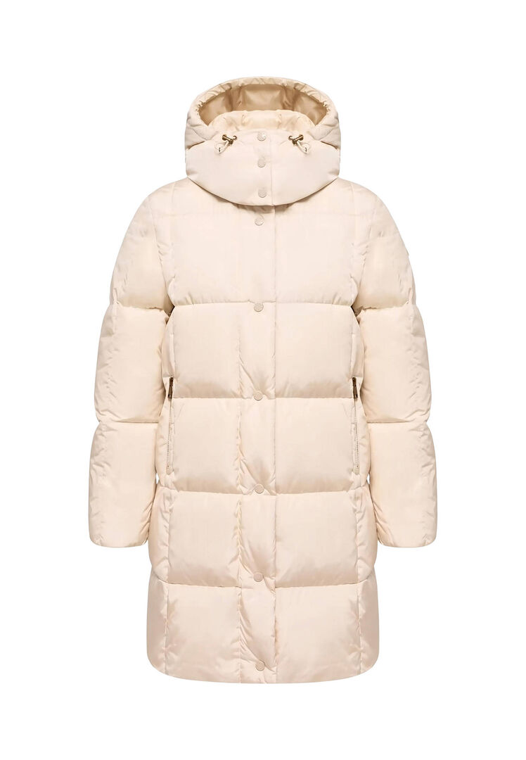 Moncler Damen Offwhite Daunenmantel Little Long, Gr. 40