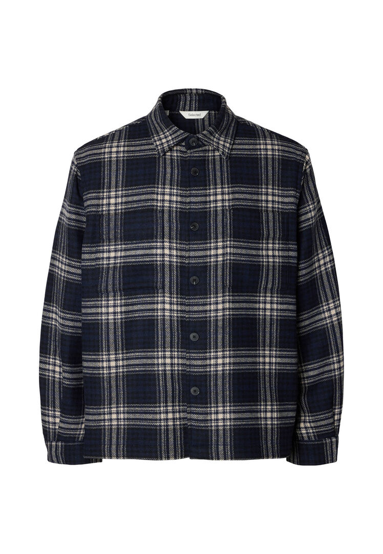 Selected Slmole Pablo Wool Blend Overshirt N, Sky Captain/Egret / Black - Bild 1