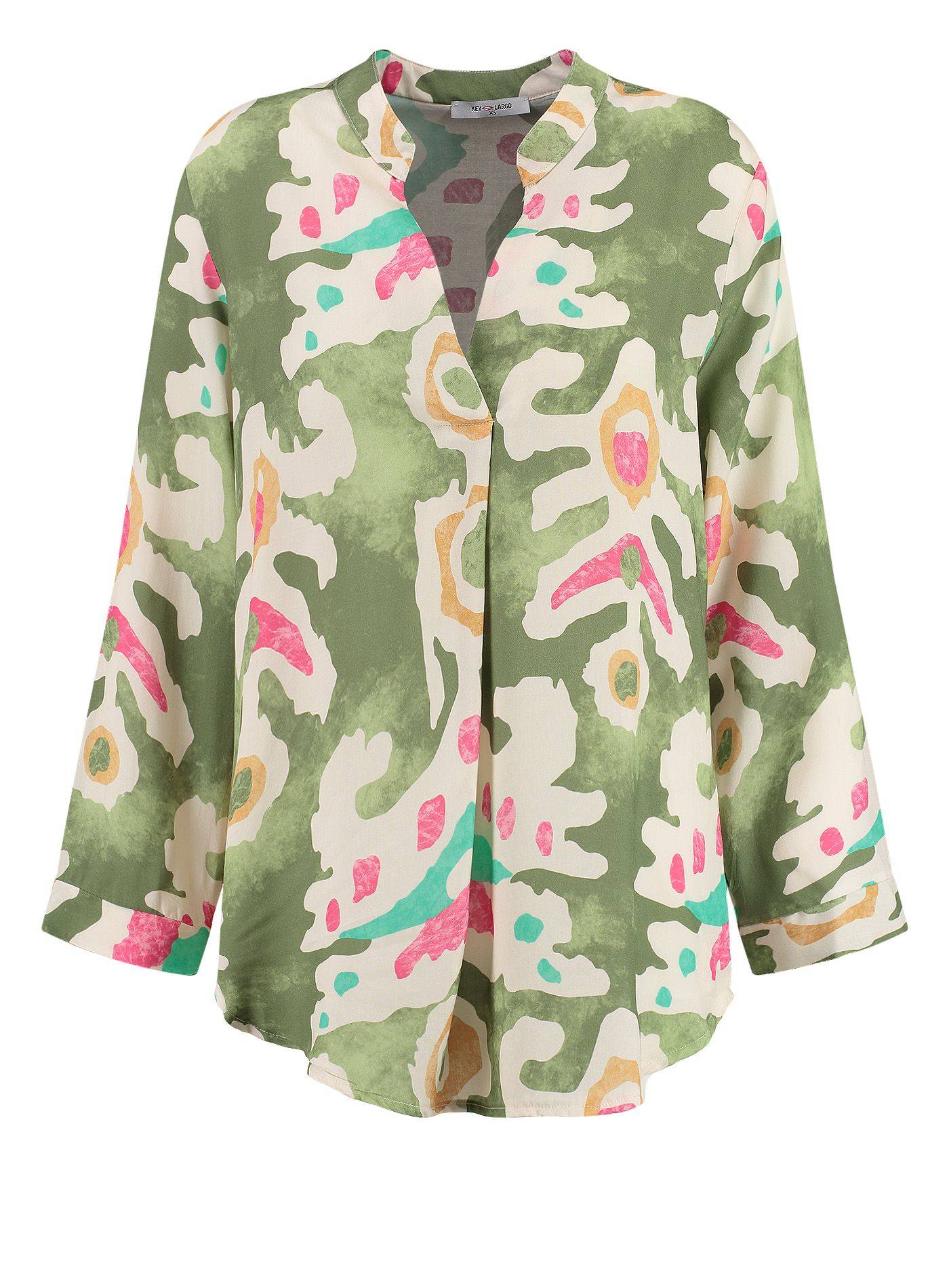 KEY LARGO Damen Bluse Palma Mit V-Ausschnitt – 100% Viskose, Batik-Print, Lässiger Schnitt