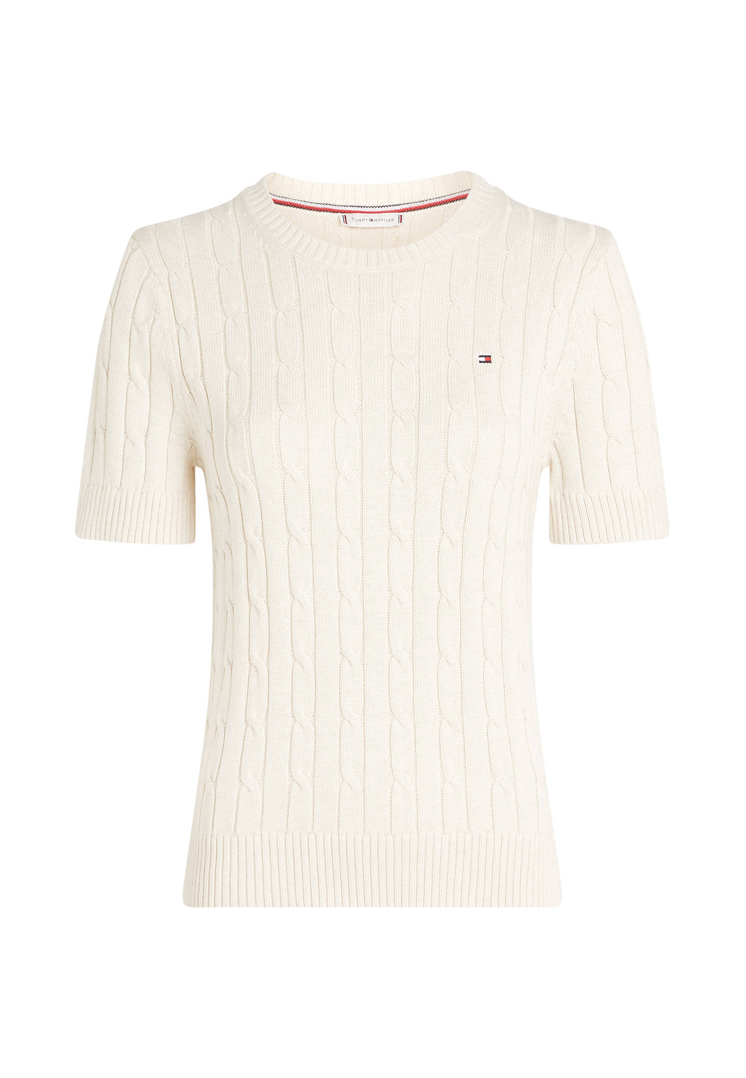 Damen Strickpullover COTTON MINI CABLE Slim Fit Kurzarm