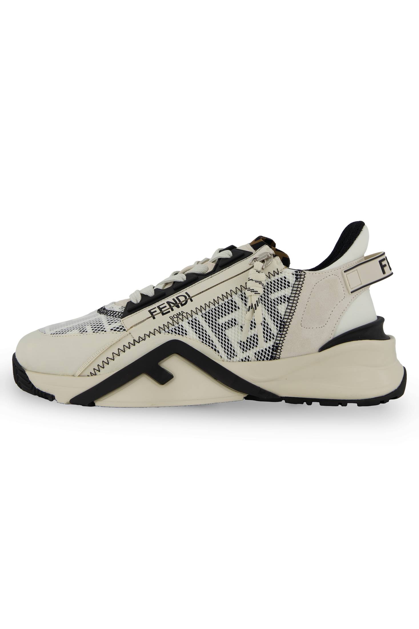 FENDI FLIGHT SNEAKER IN UMBER BROWN SUEDE AND LAMBSKIN
